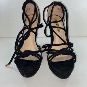 Black suede gladiator wedges